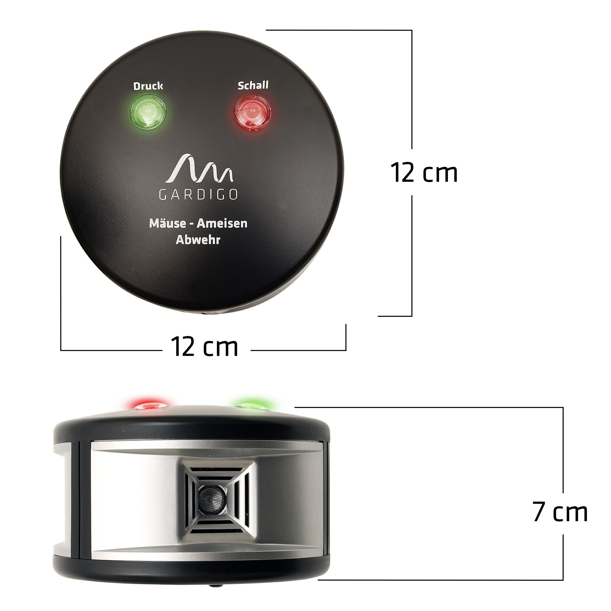 Die Maße der Ultraschall Ameisen- und Mäuseabwehr. 