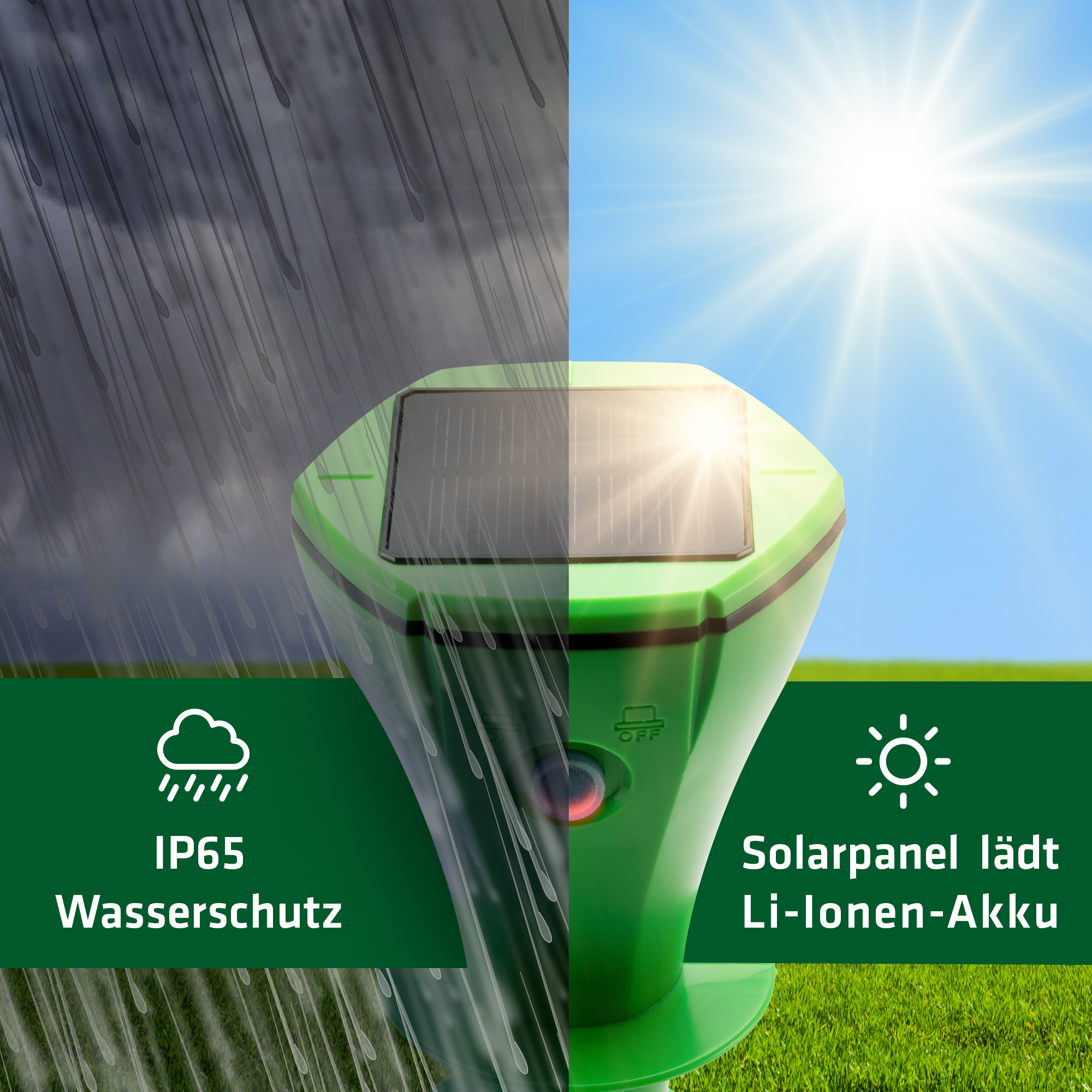 Der Wühltiervertreiber mit IP65 Staub- und Wasserschutz.