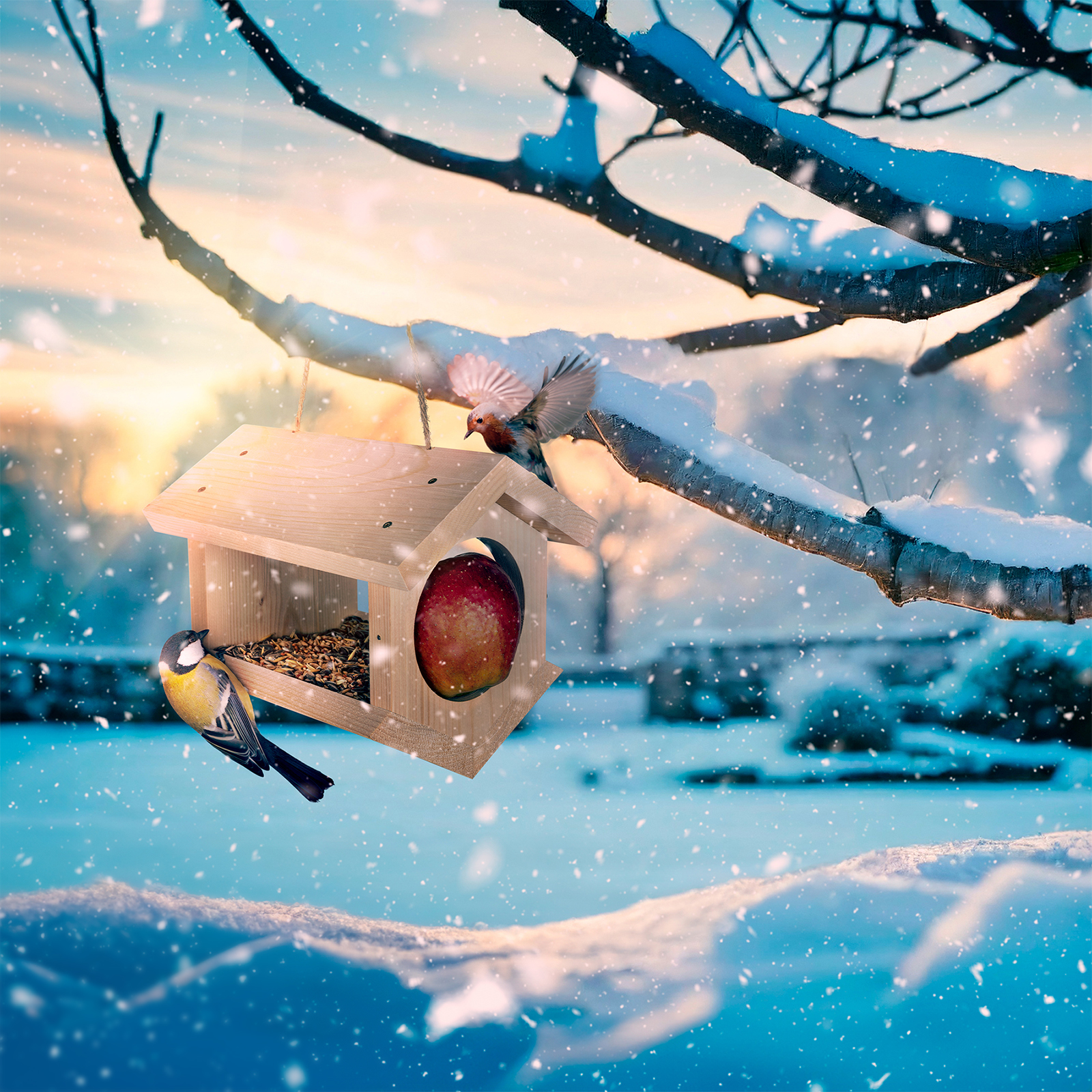 Mit dem Vogel-Futterhaus füttern Sie Ihre gefiederten Freunde im Winter