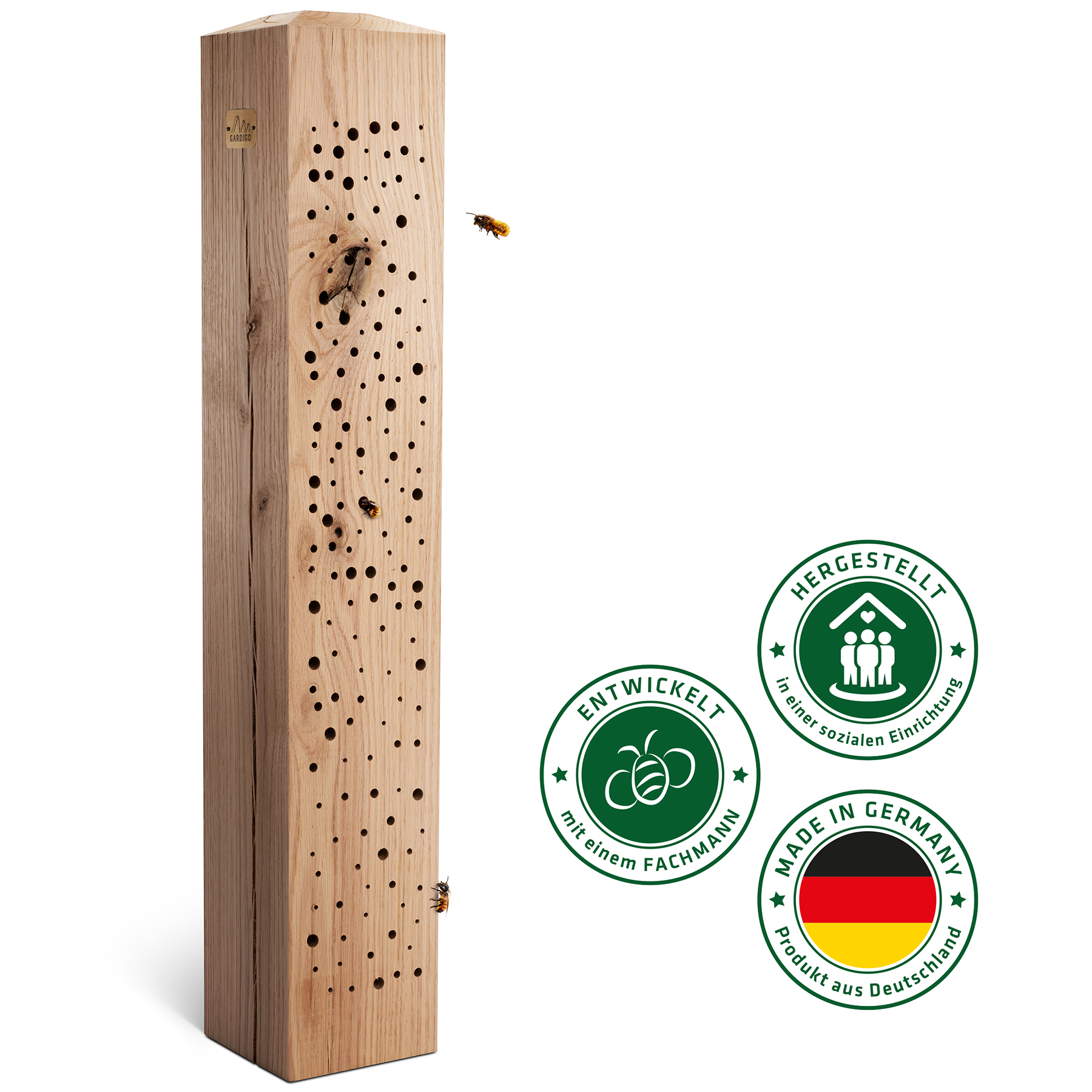 Wildbienen-Hotel Deko-Säule 70cm – die schlichte Säule aus Eiche mit viel Platz von Gardigo