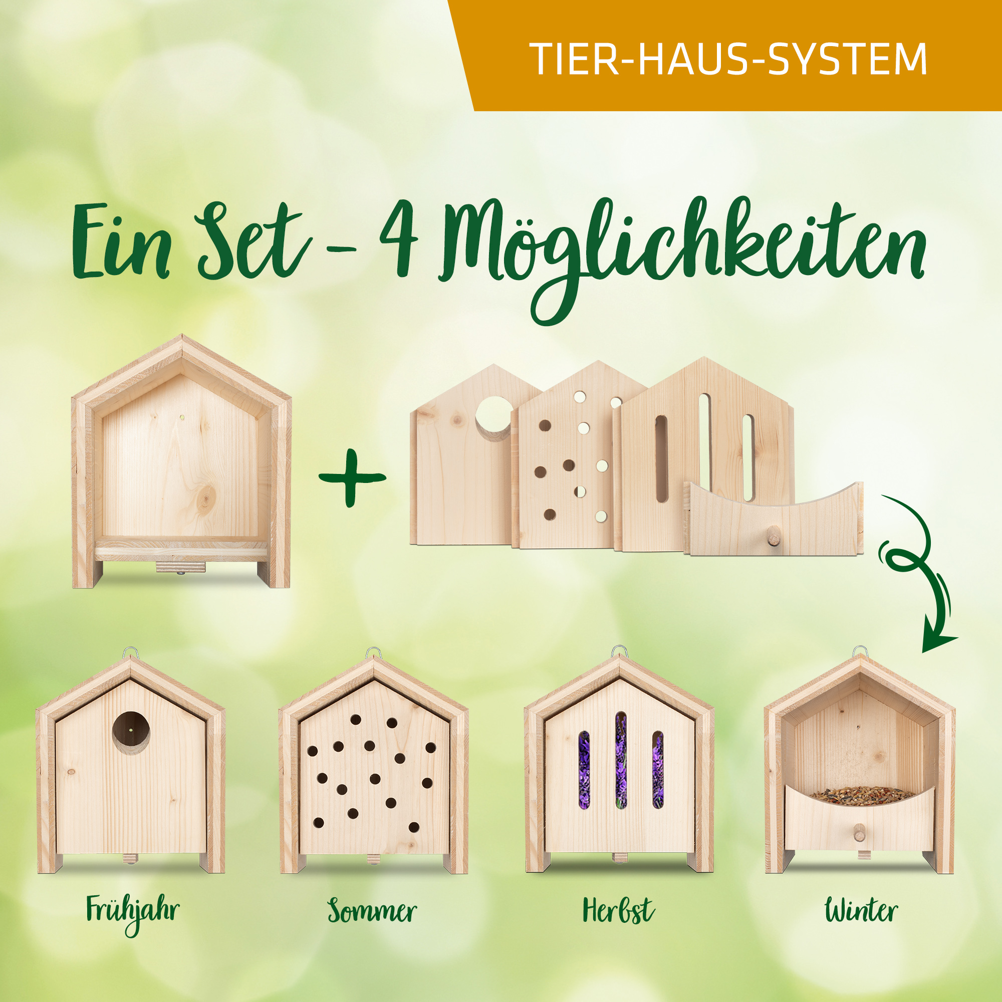 Im Set sind 4 verschiedene Blenden enthalten. Je eine für Frühjahr, Sommer, Herbst & Winter.