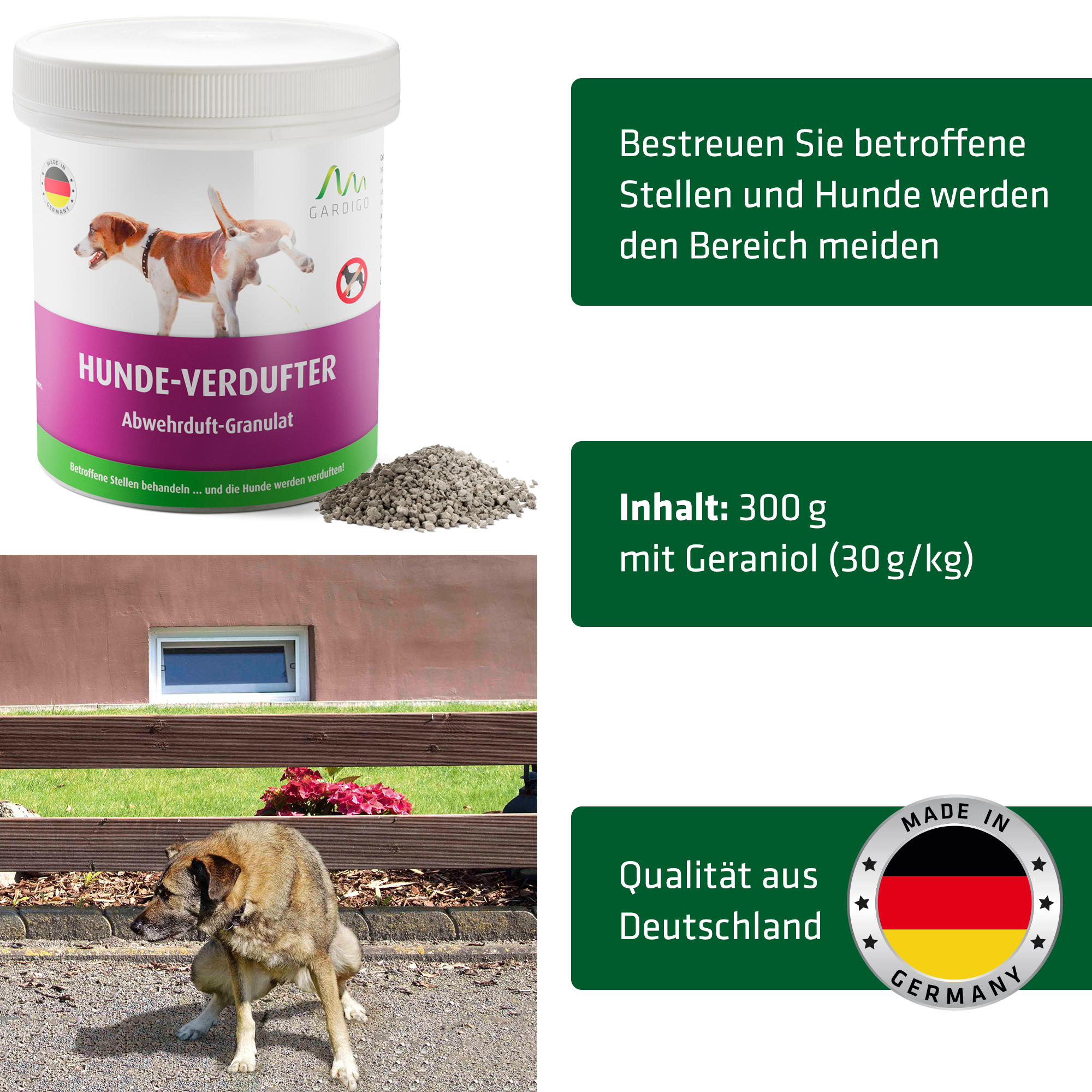 Das Granulat gegen Hunde wurde in Deutschland entwickelt und hergestellt. 