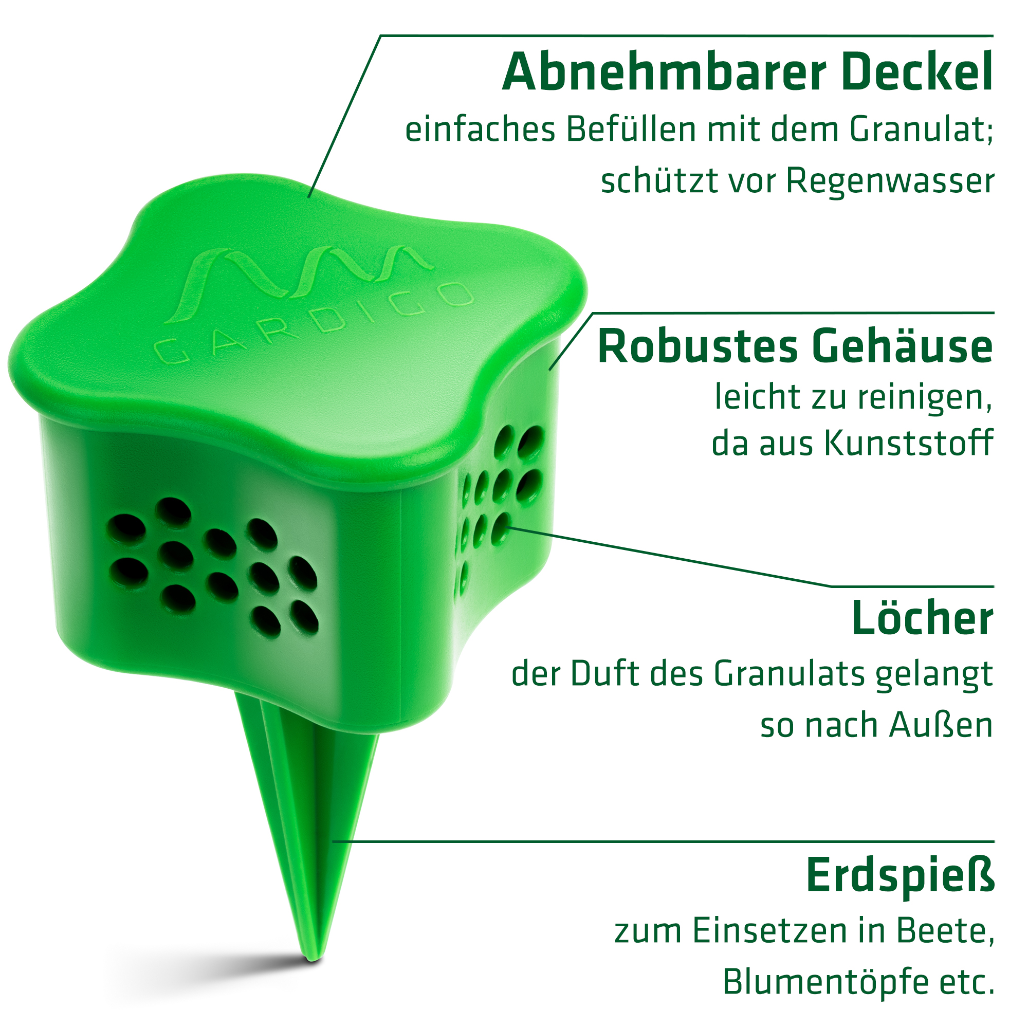 Der Beet-Stecker ist ein nützliches Zubehör für das Granulat gegen Katzen.